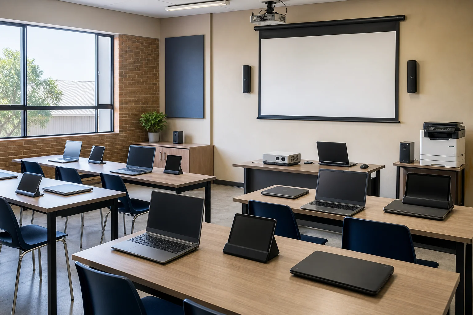 Learning space equipped with laptops and presentation technology